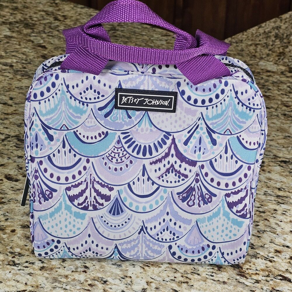 Betsey Johnson Purple Shells Boho Geometric Insulated Lunch Tote Bag Pattern